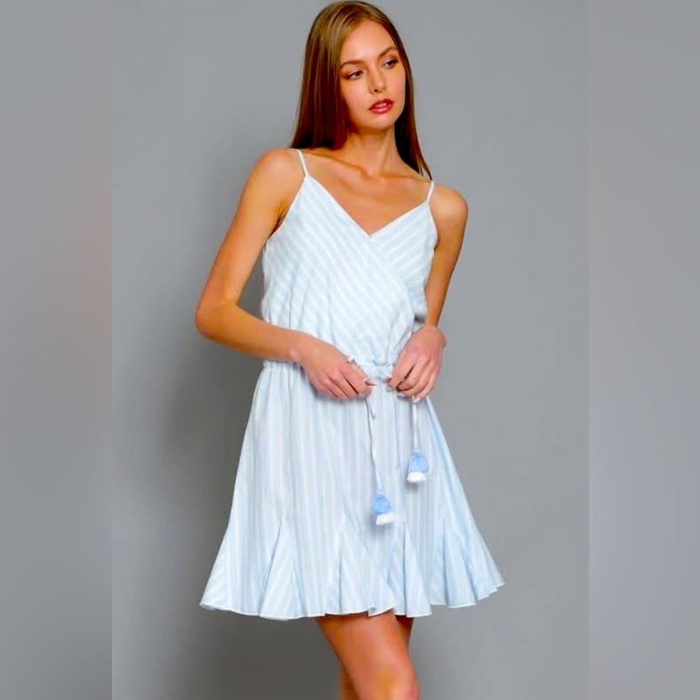 NWT Aakaa Light Blue Striped Mini Dress size small